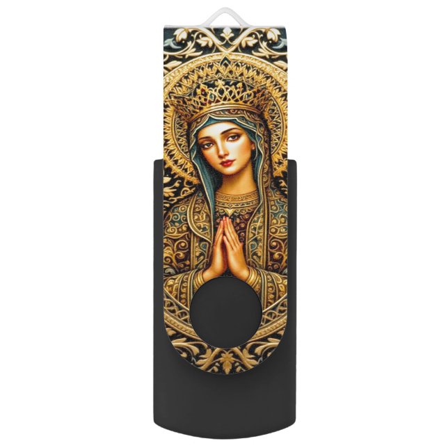 Golden Reverence Virgin Mary Flash Drive (Front Vertical)