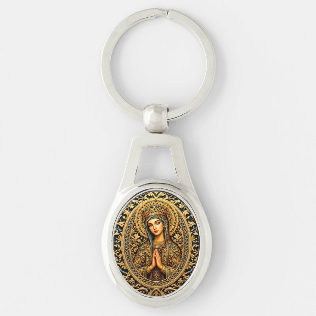 Golden Reverence Virgin Mary Keychain (Front)