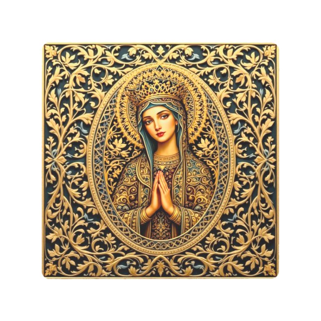 Golden Reverence Virgin Mary Metal Print (Front)