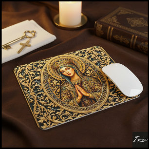 Golden Reverence Virgin Mary Mouse Pad