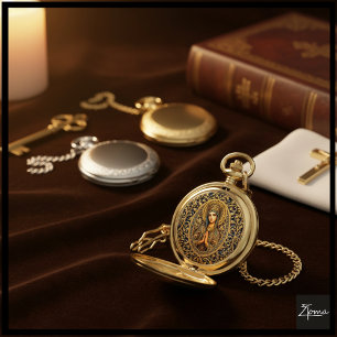 Golden Reverence Virgin Mary Pocket Watch