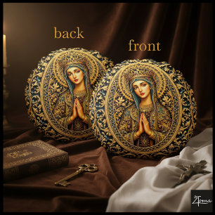 Golden Reverence Virgin Mary Round Pillow