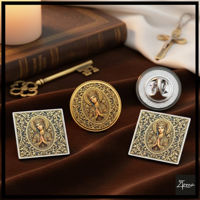 Golden Reverence Virgin Mary Silver Finish Lapel Pin (Creator Uploaded)