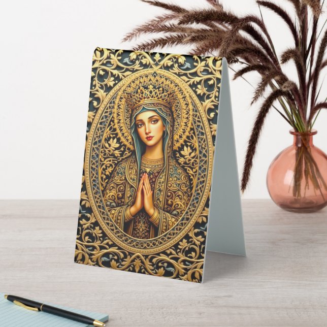 Golden Reverence Virgin Mary Table Tent (In SItu (Table))