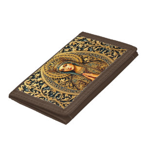 Golden Reverence Virgin Mary Trifold Wallet