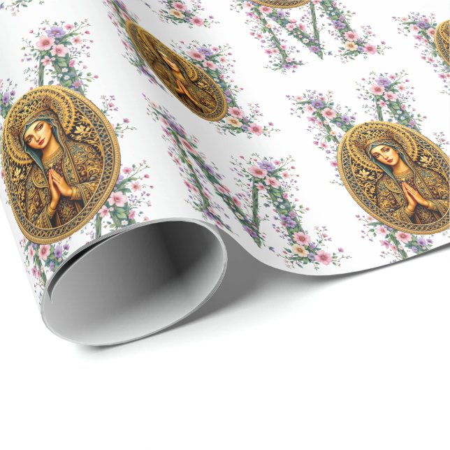 Golden Reverence Virgin Mary Wrapping Paper (Roll Corner)