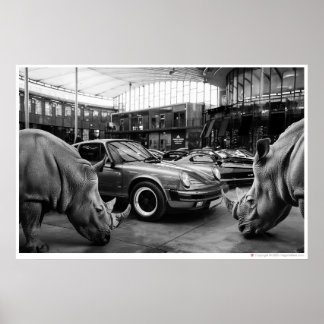 Golden Rhino Coal | Rhinoceros and a car Poster
