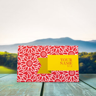 Golden Ribbon Alizarin Crimson Sunflower Business Card