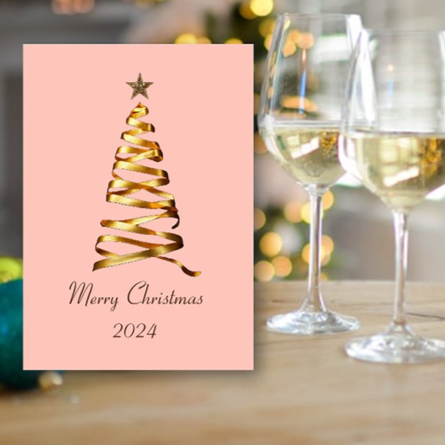 Golden Ribbon Christmas Tree Greeting Card (Creator Uploaded)