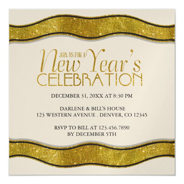 Golden Ribbon New Years Party Invitation