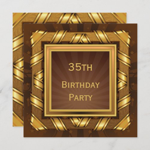 Golden Ribbon  Stars Framed Mans 35th Birthday Invitation