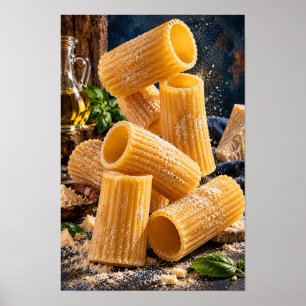 Golden Rigatoni Pasta with Fresh Basil – Rustic It Poster