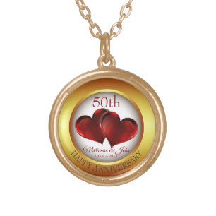 Golden Ring And Red Hearts Gold Plated Necklace