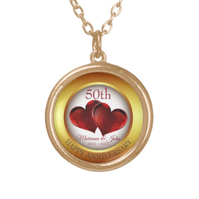 Golden Ring And Red Hearts Gold Plated Necklace (Front)