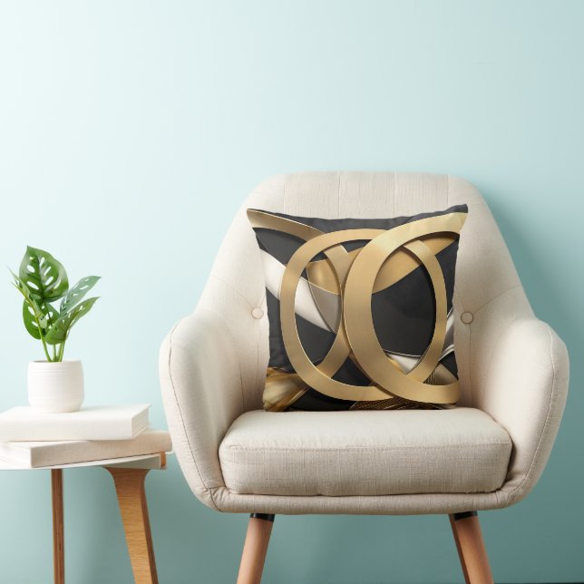 Golden Rings Abstract Art – Modern Luxury Design Throw Pillow (Chair)
