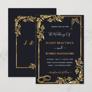 Golden Rings and Champagne Your Wedding Invitation