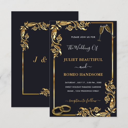 Golden Rings and Champagne Your Wedding Invitation