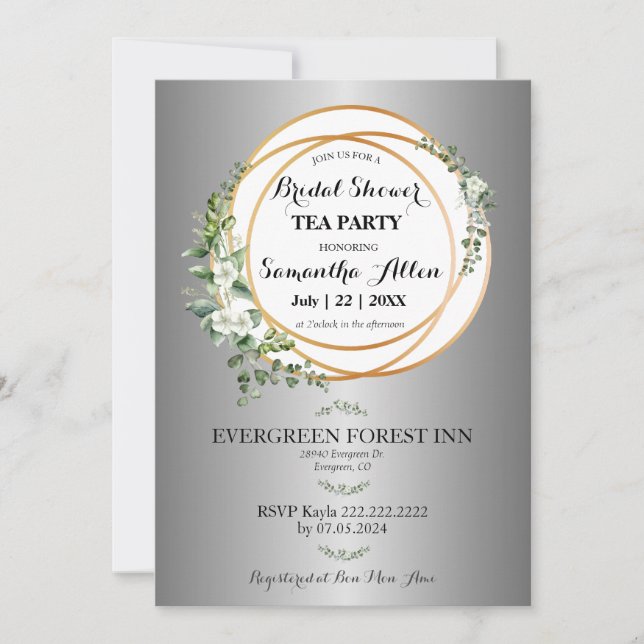 Golden Rings And Floral Bridal Shower Celebration Invitation (Front)