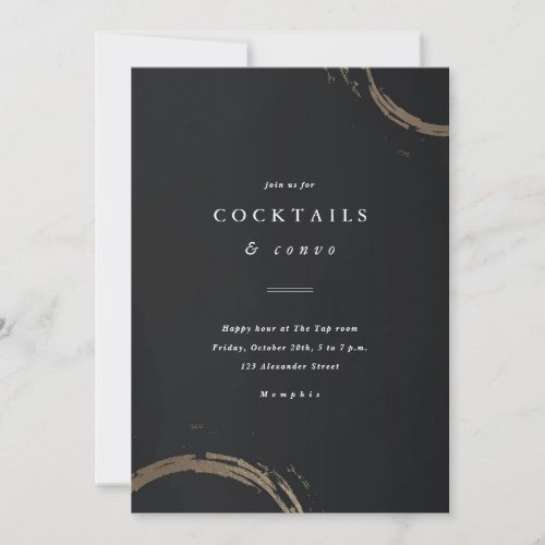 Golden Rings Black and Gold Cocktail Party Invitation