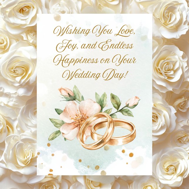 "Golden Rings & Blooms" Personalized Wedding Card (Creator Uploaded)