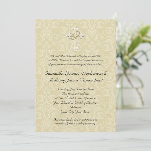 Golden Rings Cross Christian Wedding Invitations Zazzle