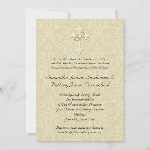 Golden Rings Cross, Christian Wedding Invitations