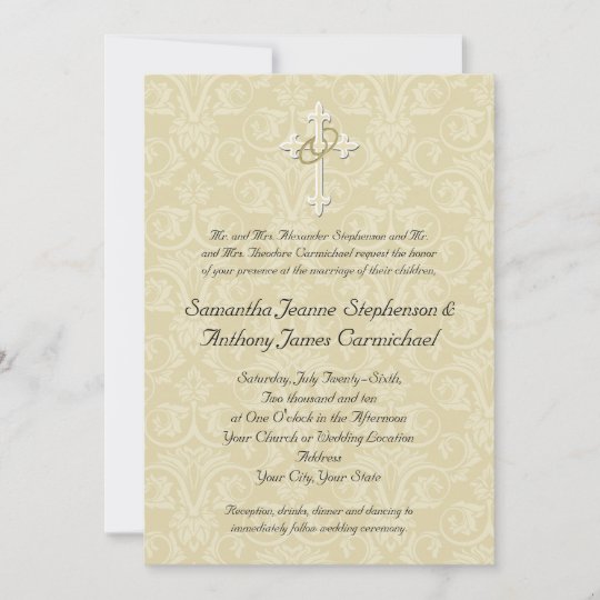 Golden Rings Cross, Christian Wedding Invitations 