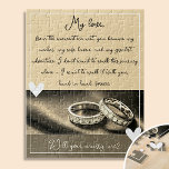 Golden Rings Marriage Proposal Will You Marry Me Jigsaw Puzzle<br><div class="desc">Make your proposal unforgettable with this elegant and romantic puzzle design! Featuring glittering rings and a heartfelt "Will You Marry Me?" message, this unique keepsake adds a special touch to your proposal. Easily customize the text to make it personal and meaningful for your love. A perfect way to create a...</div>
