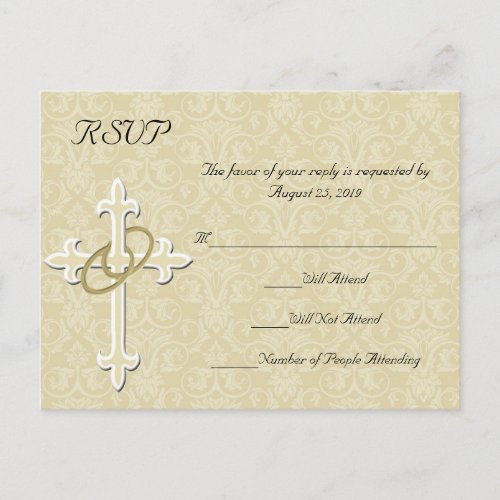 Golden Rings wCross Christian RSVP Reply Invitation Postcard