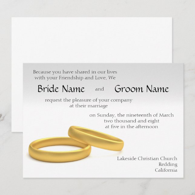 Golden Rings Wedding Invitation Tem (Front/Back)