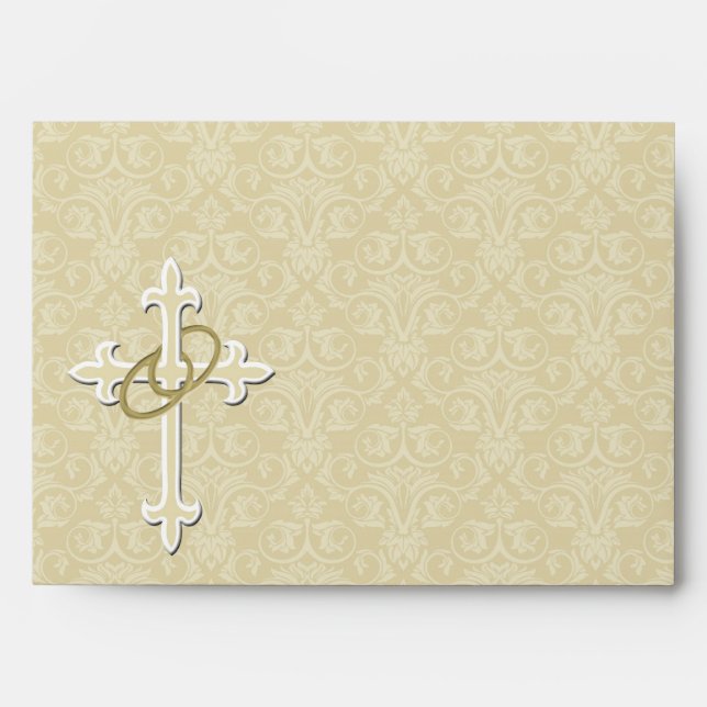 Golden Rings with Cross, Elegant Christian Love Envelope (Front)