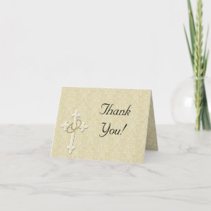 Golden Rings with Cross, Elegant Christian Love Letterpress Thank You Card