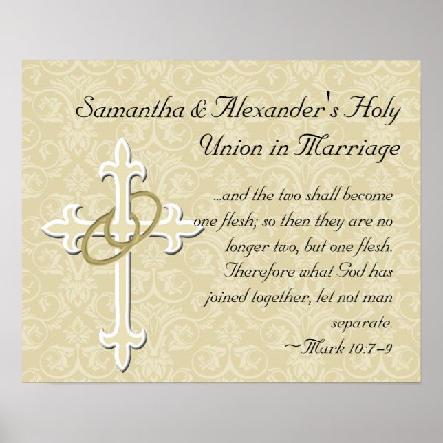 Golden Rings with Cross, Elegant Christian Love Poster (Front)