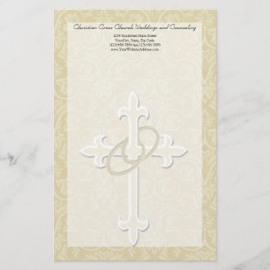 Golden Rings with Cross, Elegant Christian Love Stationery