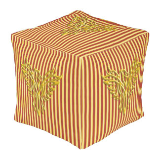 Golden rising phoenix on gold and scarlet bands outdoor pouf