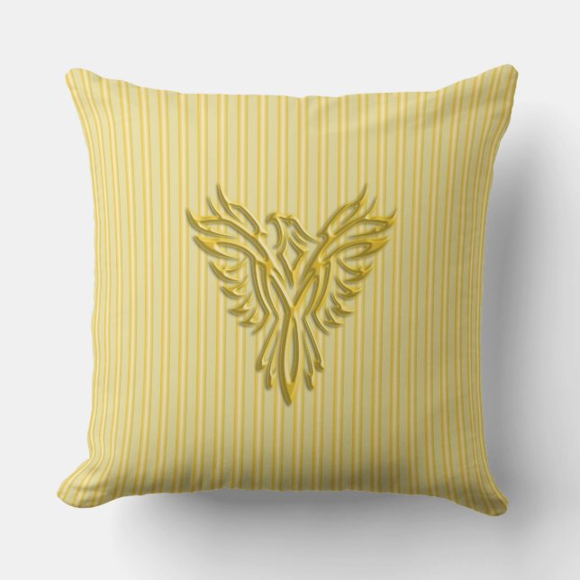 Golden rising phoenix with golden bands throw pillow (Front)