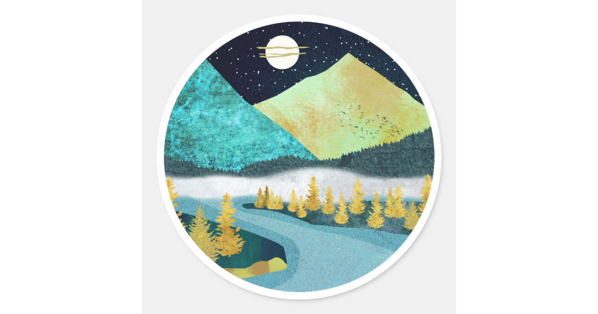 River Sticker Rounded Golden River Classic Round Sticker | Zazzle