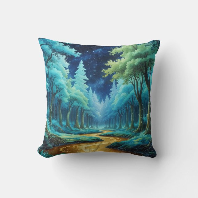 Golden River in Forest of Fantasy Throw Pillow (Front)