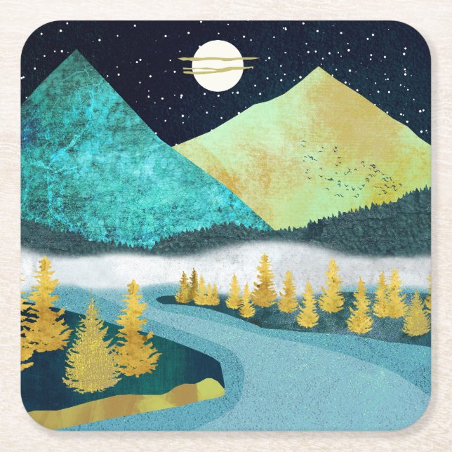 Golden River Square Paper Coaster (Front)