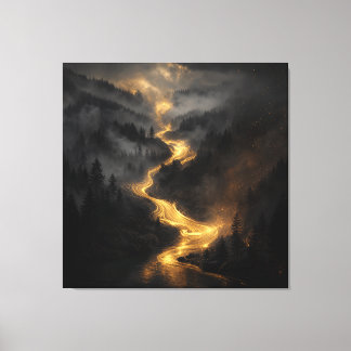 Golden River Through the Misty Forest – Luxury  Canvas Print