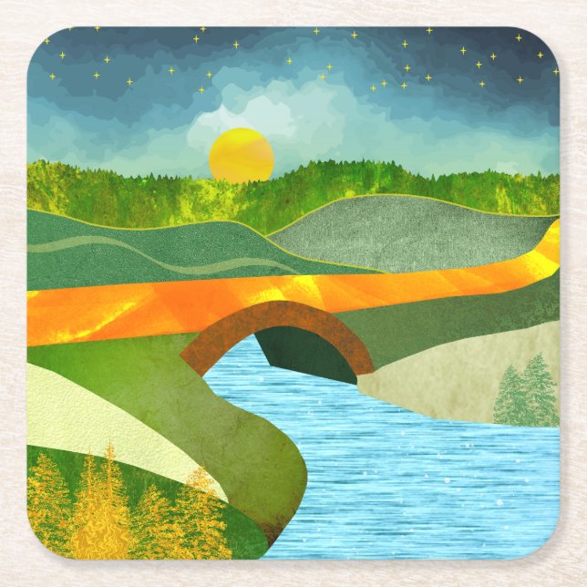 Golden Road Square Paper Coaster (Front)