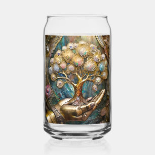 Golden Robot Hand Holding Gold Tree Of Life Can Glass