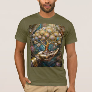 Golden Robot Hand Holding Gold Tree Of Life T-Shirt