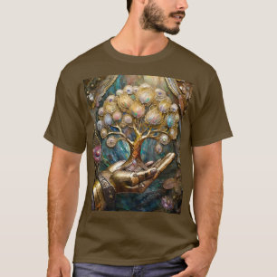 Golden Robot Hand Holding Gold Tree Of Life T-Shirt