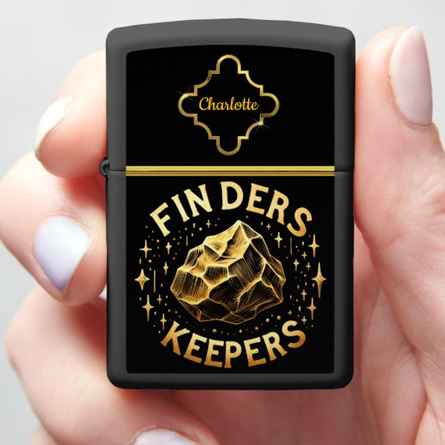 Golden rock illustration with a whimsical touch zippo lighter (In Hand)