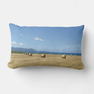 Golden Rolls of Hay and Deep Blue Sea Design Lumbar Pillow