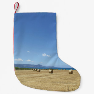 Golden Rolls of Hay and Deep Blue Sea Design Small Christmas Stocking