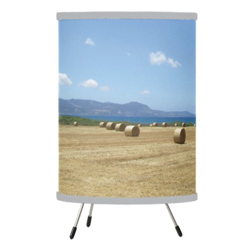 Golden Rolls of Hay and Deep Blue Sea Design Tripod Lamp