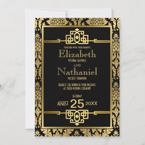 Golden Romance 1920s Art Deco Wedding Invitation