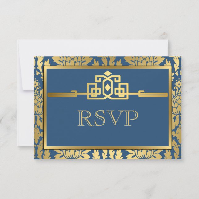 Golden Romance Art Deco RSVP Card V2 | Teal (Front)